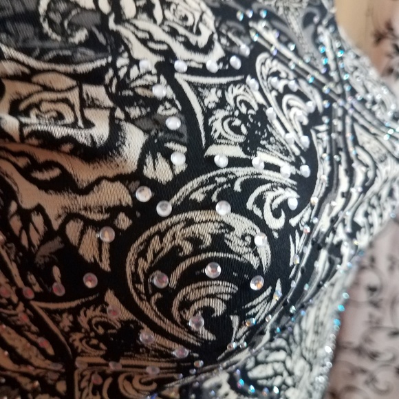 Long Sleeve Mirrored Pistol Wing Rhinestone Shirt - Picture 3 of 7